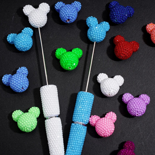 Fluorescent Clay  Mouse Head Design Inlaid Full Bling Rhinestones Loose Beads DIY Beadable Pen Bracelet Jewelry Craft Wholesale