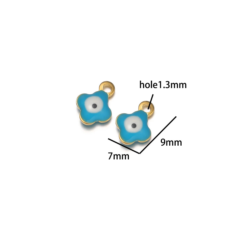 20pcs/bag 18k Gold Plated Stainless Steel Enamel Flower Eye Charm Pendant for Handmade Necklace Jewelry Making