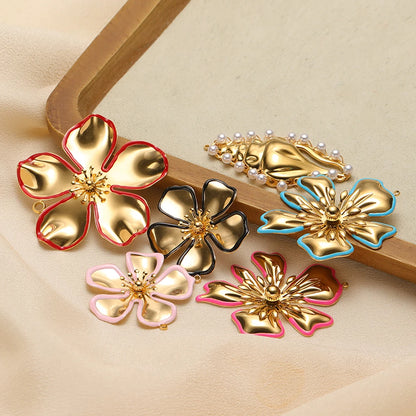 New Fashion Stainless Steel 18k Gold Plated Enamel Flower Conch Starfish Charm Pendant for Jewelry Necklace Making