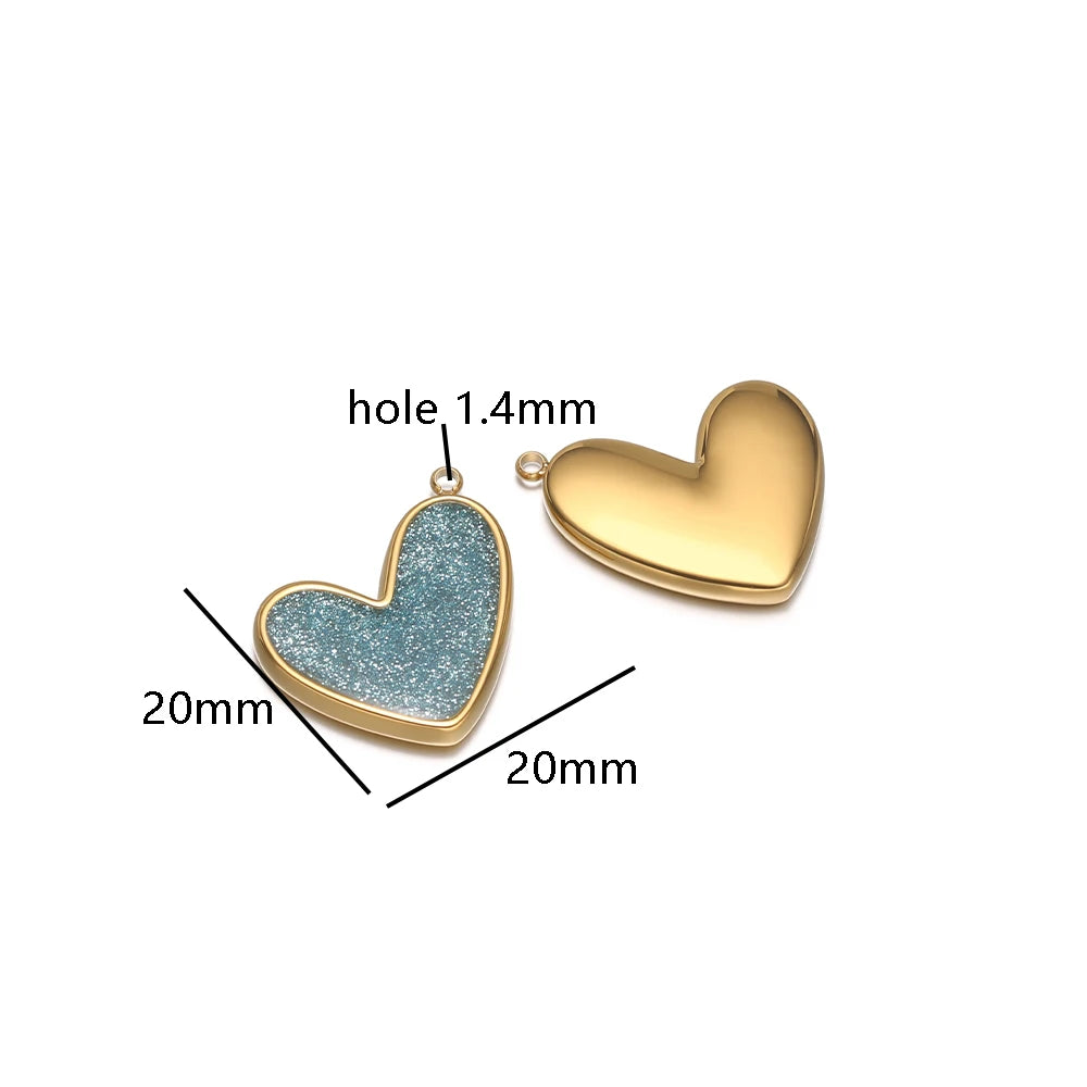 Fine Fashion 18k Gold Plated Stainless Steel Colorful Oil Drop Heart-Shaped Charm Pendant for DIY Necklace Jewelry Making