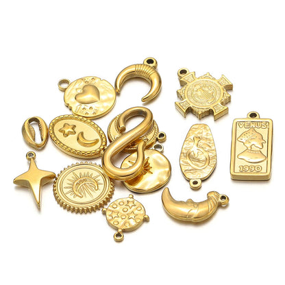 Fashion Pendant 304 Stainless Steel 18k Gold Plated Cross Moon Geometric Charm Pendant for DIY Jewelry Necklace Making