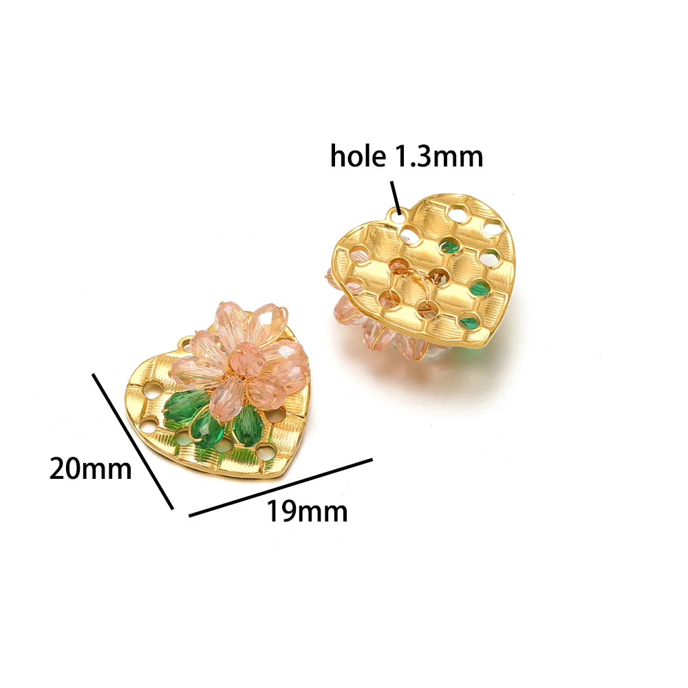 Trend Creative 18k Gold Plated Stainless Steel Flower Butterfly Heart Crystal Glass Bead Charm Pendant for  DIY Jewelry Making