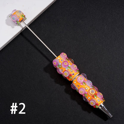 Creative Sparkling Flower Lollipop-Shaped Fluorescent Clay Pen with Rhinestones