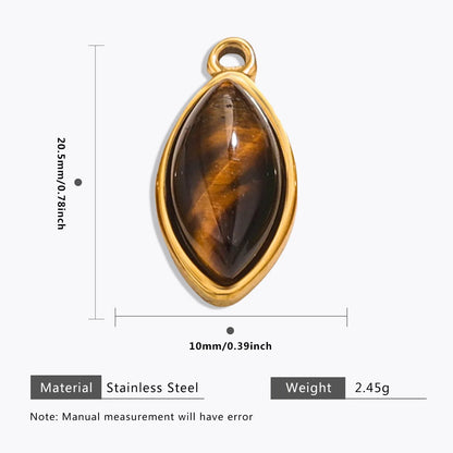 Vintage Handmade DIY Stainless Steel Gold Plated Tiger Eye Stone Charm Pendant for Necklace Jewelry Making