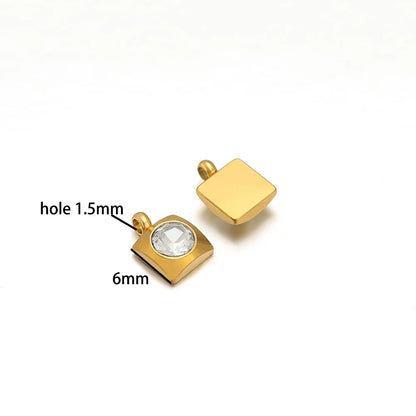 20pcs/bag Stainless Steel 18K Gold Plated 6mm Square Zircon Charms Pendant for DIY Jewelry Necklace Making Jewelry Findings