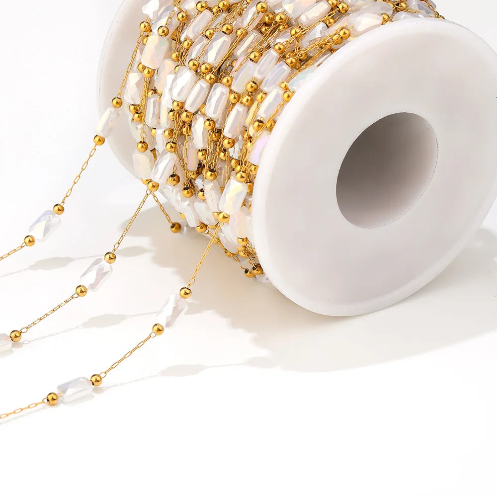 A2760 Hot Ins rainbow Beads Beaded Chain Gold Stainless Steel Crystal Pearl Beads Necklace Bracelet Making Chain Findings