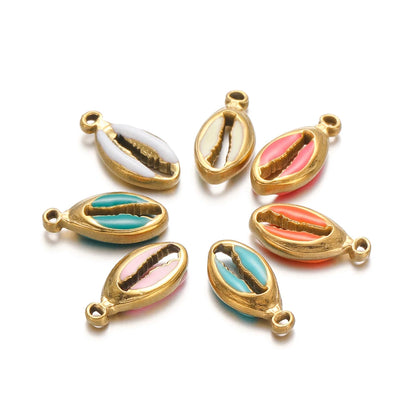 Hot Sale Retro Stainless Steel Gold Plated Colorful Drip-oil Conch Shell Starfish Charm Pendant for Jewelry Making Accessories
