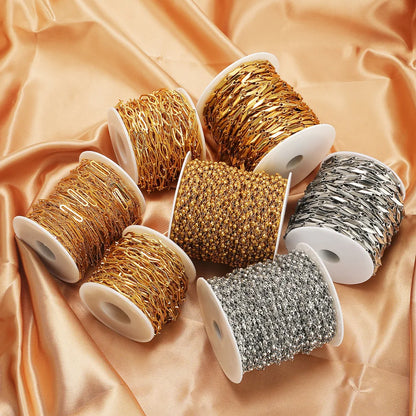 E793 Bulk Permanent Jewelry Chains Waterproof Stainless Steel Gold Beaded Paper Clip Chains