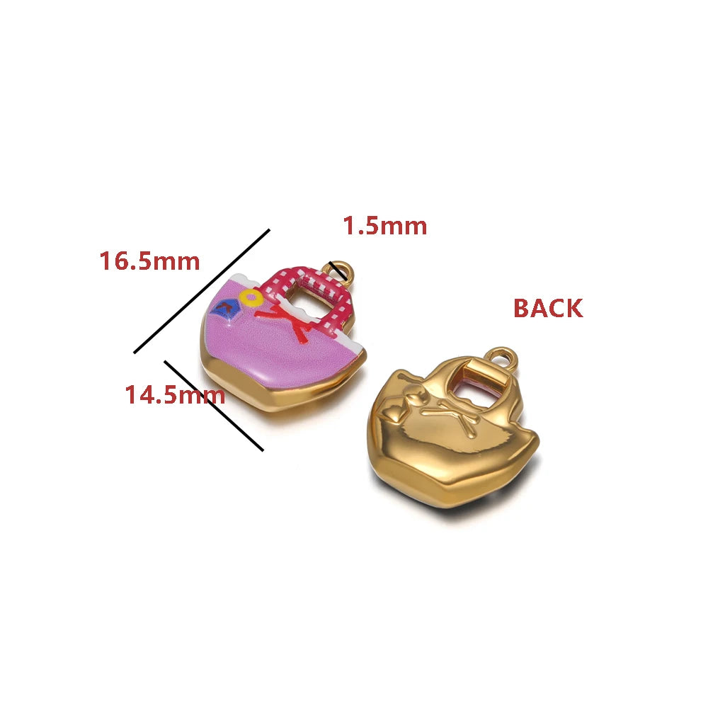 High Quality Jinrou 18K Gold Plated Stainless Steel Enamel Handbag Shape Pendant for Necklace and Earrings Jewelry Making