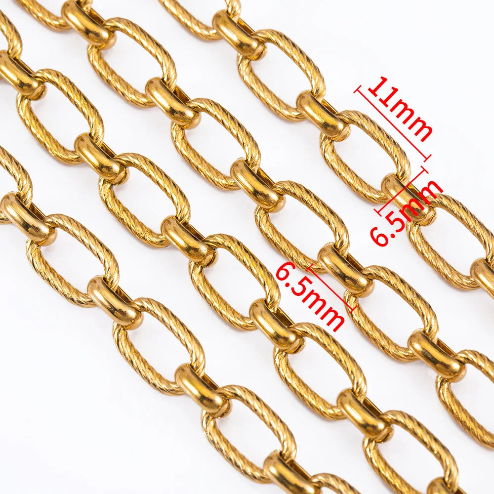 11x6.5mm Stainless Steel Rectangle Chain Quality E683 Waterproof 18k Gold Plated Necklace Wholesale Jewelry Findings Components