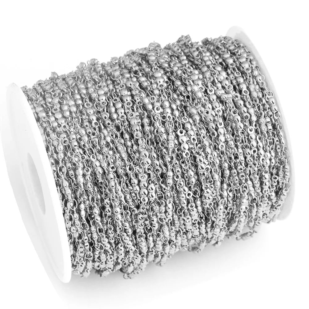 D326 Non Tarnish Vacuum Plated Stainless Steel Chain 18k Gold Silver Plated Bead Roll Bulk Chain for Necklace Bracelet Diy