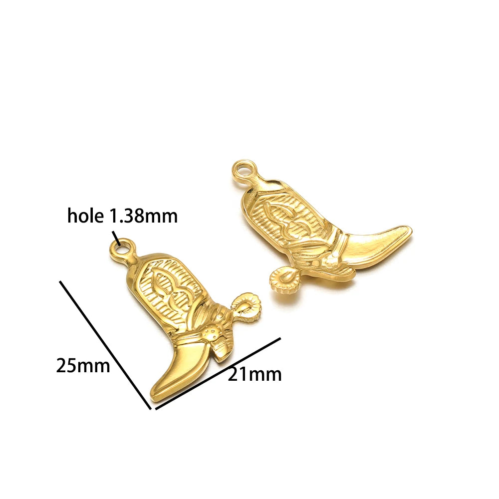 Vintage DIY 18k Gold Plated Stainless Steel Oil Dropping Shoes Boot Charm Pendant for Women Necklace Jewelry Making