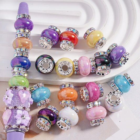 Colorful Lantern Acrylic Beads with Rhinestone Spacer for Creative Jewelry Making & Crafts