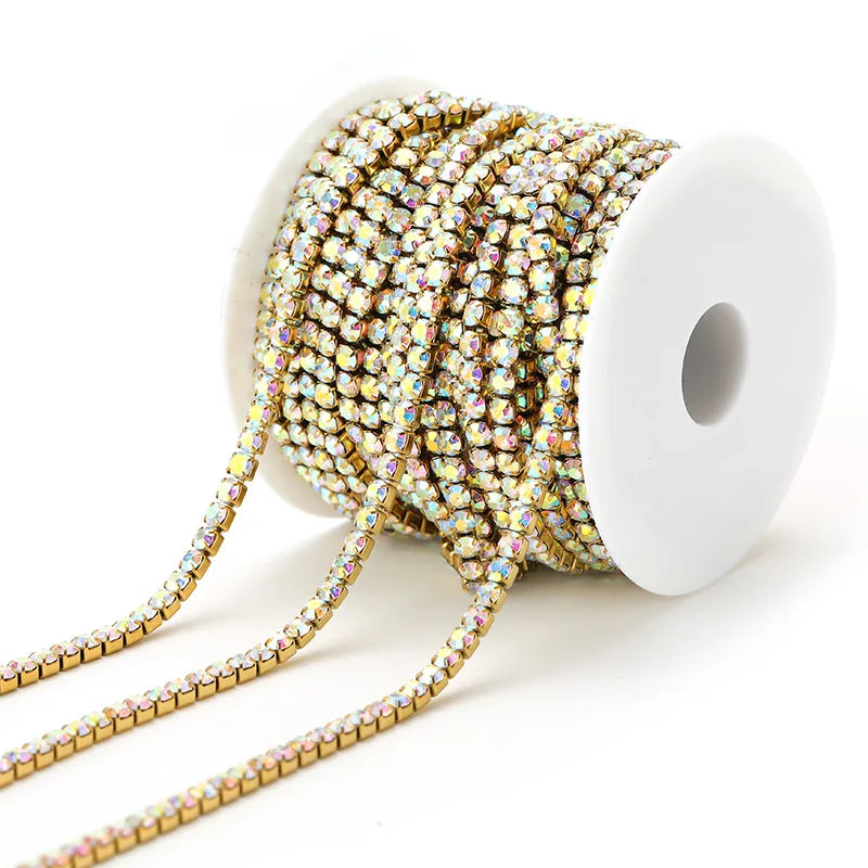 E369 2MM Colorful Rhinestones Chain Colored Bottom and Stones Glass Rhinestones Trimming Crystal Cup Stainless Steel Chain