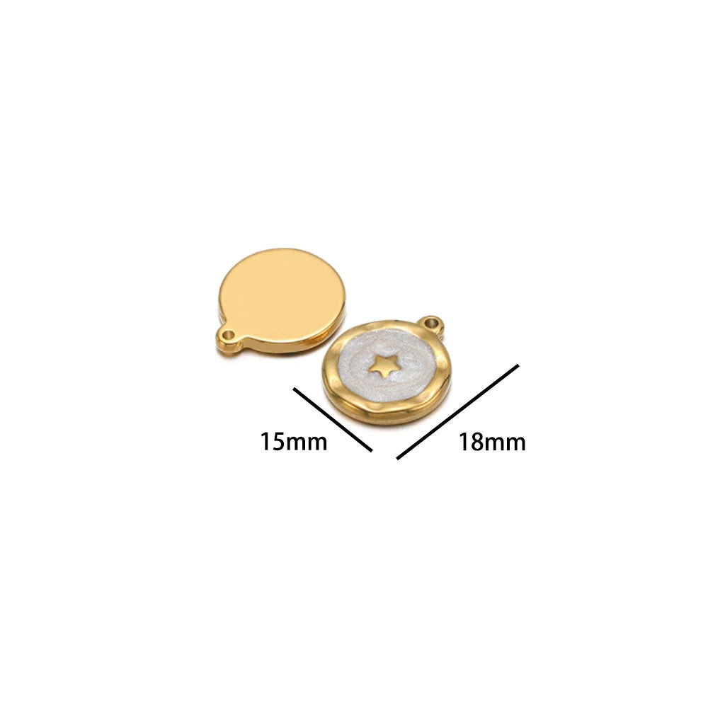 High Polish 304 Stainless Steel 18k Gold Plated Enamel Star Moon Heart Lightning Charm Pendant for Jewelry Necklace Making