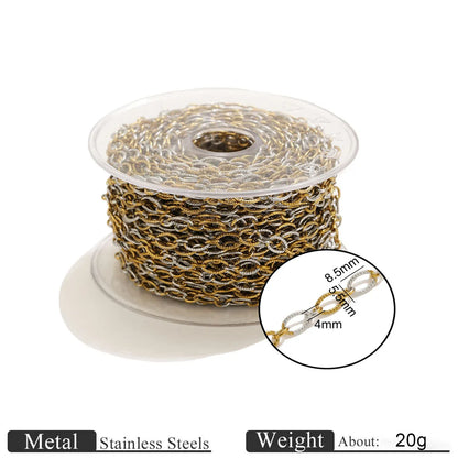 D1060 Two Tones Gold Silver Mixed Stainless Steel Chain Heart Oval Rope Paper Clip Chains PVD 18K Gold Plated for Jewelry DIY