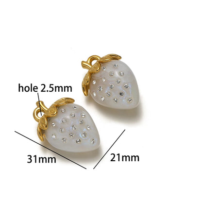 Lovely Fruit Charms 18k Gold Plated Stainless Steel Enamel Cherry Strawberry Zircon Charm Pendant for DIY Jewelry Making