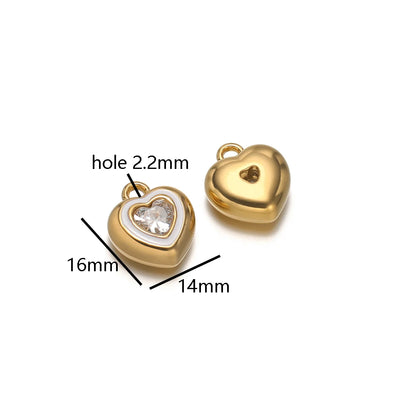 New Design Luxury Stainless Steel 18k Gold Plated Enamel Sweet Heart Zircon Charms Pendant for Diy Jewelry Necklace Making