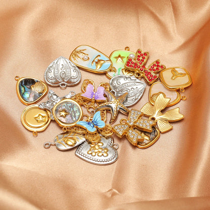 Stainless Steel 18k Gold Plated Enamel Heart Starfish butterfly Shell Zircon Charm Pendant for Jewelry Necklace Making