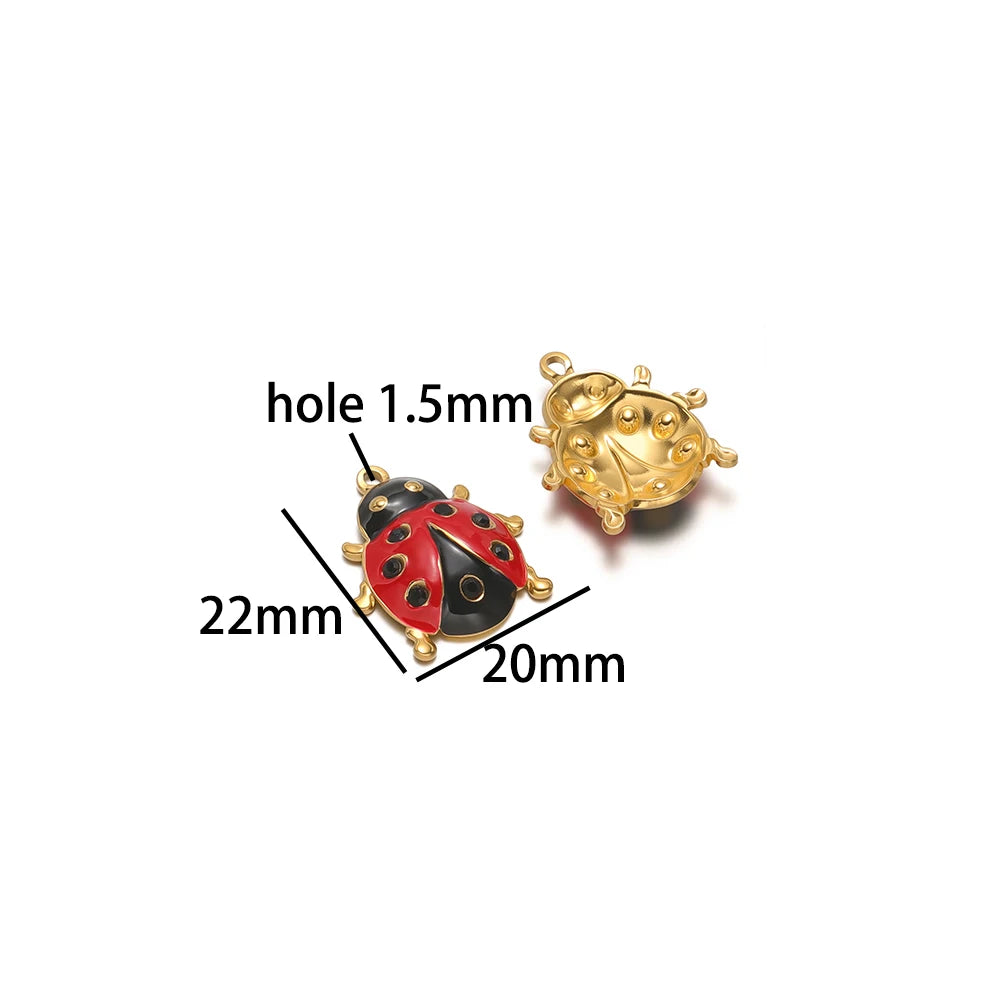 Wholesale 18k Gold Plated Stainless Steel Enamel Ladybird Insect Apple Strawberry Mushroom Charm Pendant for Jewelry Making