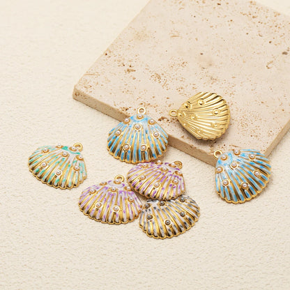 Gold Plated Seashell Charm Striped Shell Pendant with Pearl Single Sided Enamel  DIY Beach Jewelry Making Supplies Wholesale