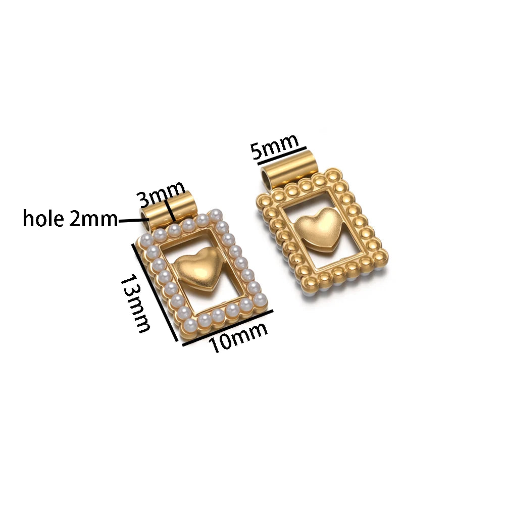 18k Gold Plated Stainless Steel Hollow Rectangular Pearl Four-leaf Clover Star Moon Charm Pendant for Necklace Jewelry Making