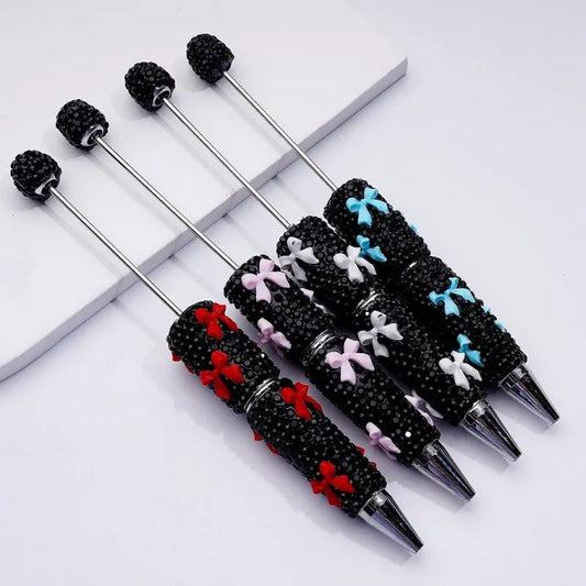 Multi Color Plastic Bowtie for Ballpoint Pen with Black Rhinestones Portable for DIY Jewelry Making Crafts