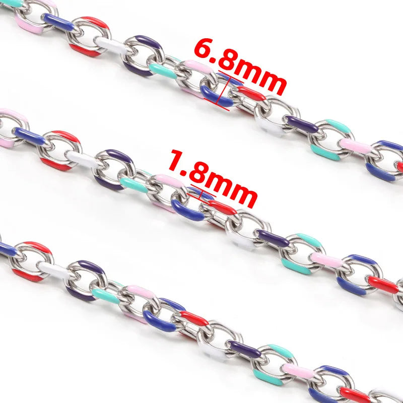 A1622 Colorful Stainless Steel Chain Cross Enamel Paper Clip Chain for Necklace Bracelet Jewelry Making Diy