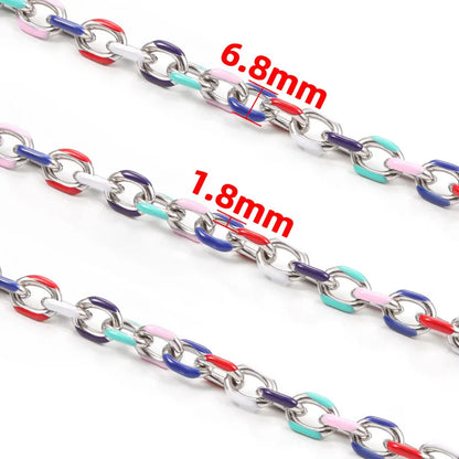 A1622 Colorful Stainless Steel Chain Cross Enamel Paper Clip Chain for Necklace Bracelet Jewelry Making Diy