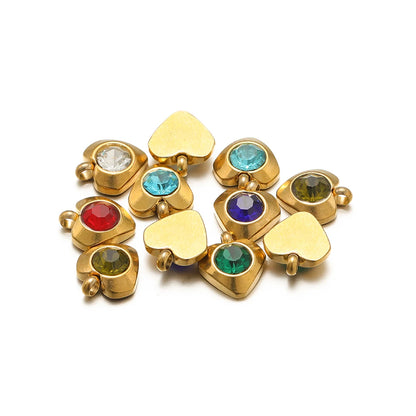Fashion Heart Charm Stainless Steel 18K Gold Plated 20pcs/bag 6mm Heart Zircon Charm Pendant for Jewelry Necklace Making