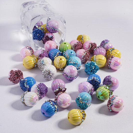 Pumpkin Acorn Pinecone-Shaped Acrylic Beads with Rhinestones UV Finish 18mm Multi Color for Pen Beads