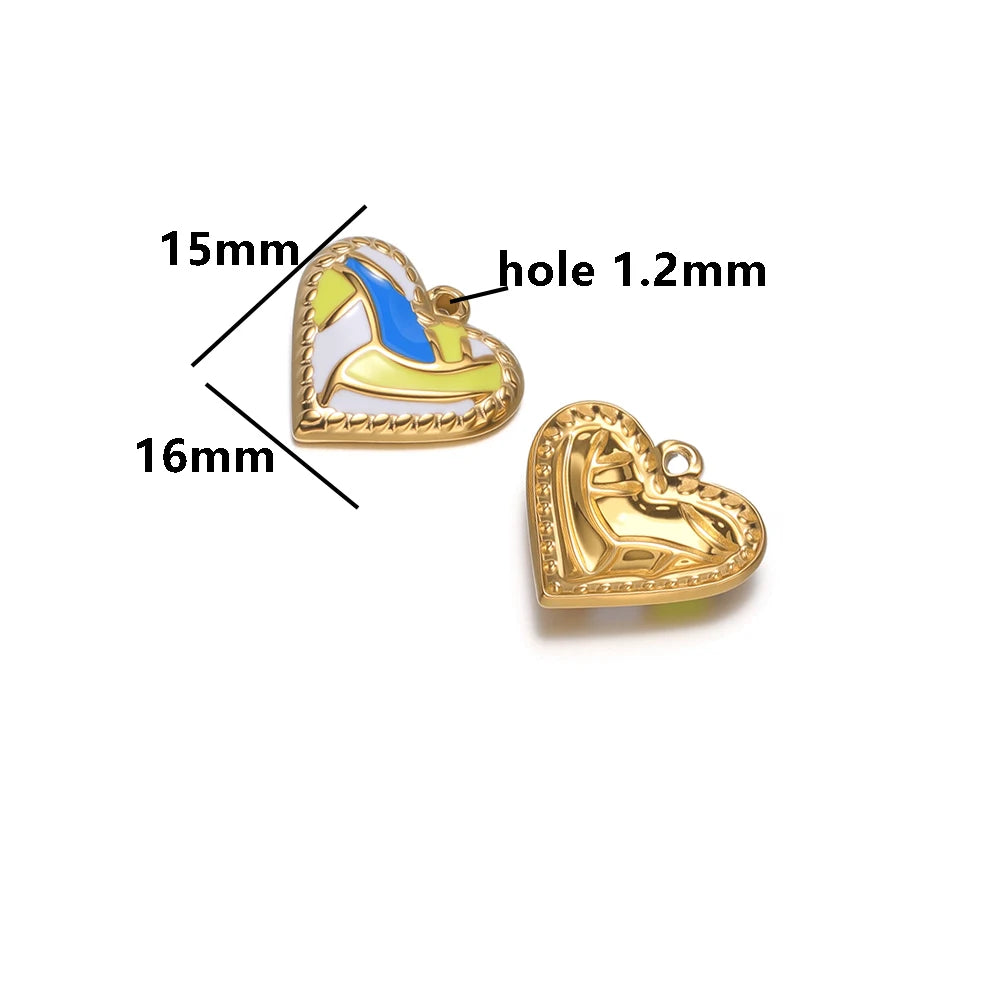 Vintage Romantic 18k Gold Plated Stainless Steel Enamel Heart Charm Pendant for DIY Handmade Necklace Earrings Jewelry Making