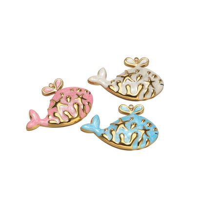 Fashion Whale Charm 18k Gold Plated Stainless Steel Enamel Mermaid Tail Zircon Pendant for DIY Necklace Jewelry Making