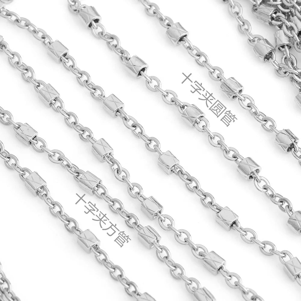 F057 304 Stainless Steel Cross Tube Chains Protective Coating Beads Chain Rosary for Jewelry Bag Chains Making