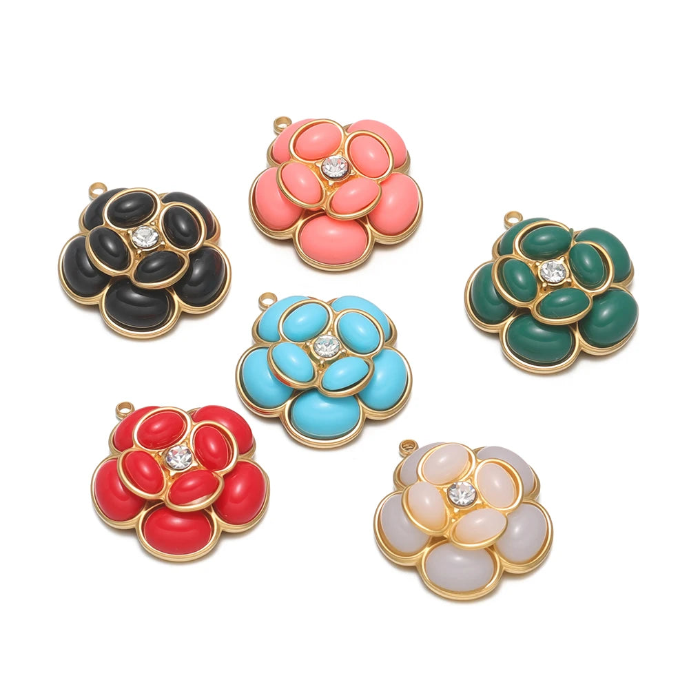 Exquisit Stainless Steel 18k Gold Plated Hollow Flower Zircon Charms Pendant for DIY Jewelry Necklace Making