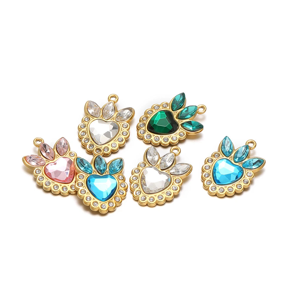 Wholesale Stainless Steel Gold Plated Crown Heart Zircon Charms Pendant for Diy Jewelry Necklace Making Accessories