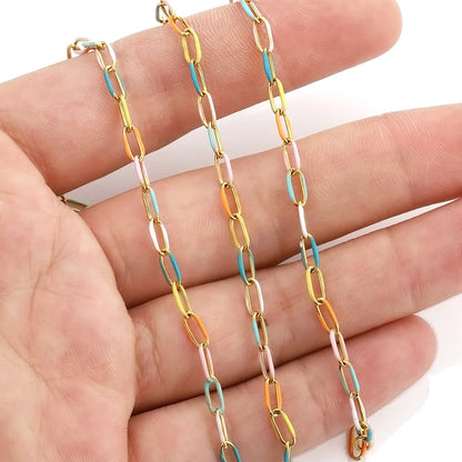 E046 Waterproof Stainless Steel Chain Colorful Enamel Link Chain Cross Bulk Chain for Jewelry Diy