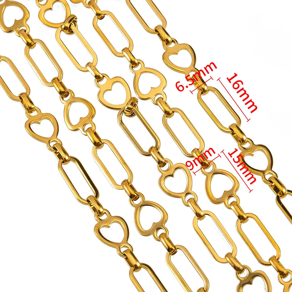 E258 Non Tarnish Gold Silver Chain Waterproof Stainless Steel Chains Paper Clip Heart Chains for Jewelry Custom Diy