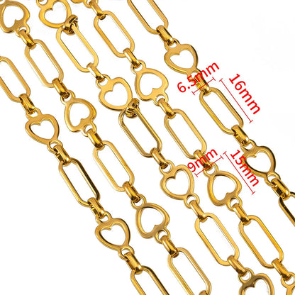E258 Non Tarnish Gold Silver Chain Waterproof Stainless Steel Chains Paper Clip Heart Chains for Jewelry Custom Diy
