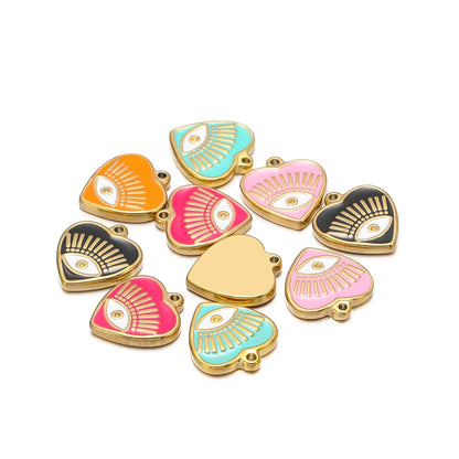 High Quality 304 Stainless Steel 18k Gold Enamel Heart Mini  Eye Charms Pendant for Jewelry Necklace Making