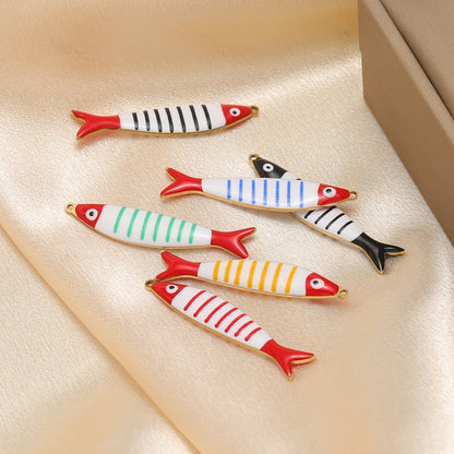 Ocean Style Cute 18k Gold Plated Stainless Steel Rainbow Colorful Enamel Fish Charm Pendant for Jewelry Necklace Making