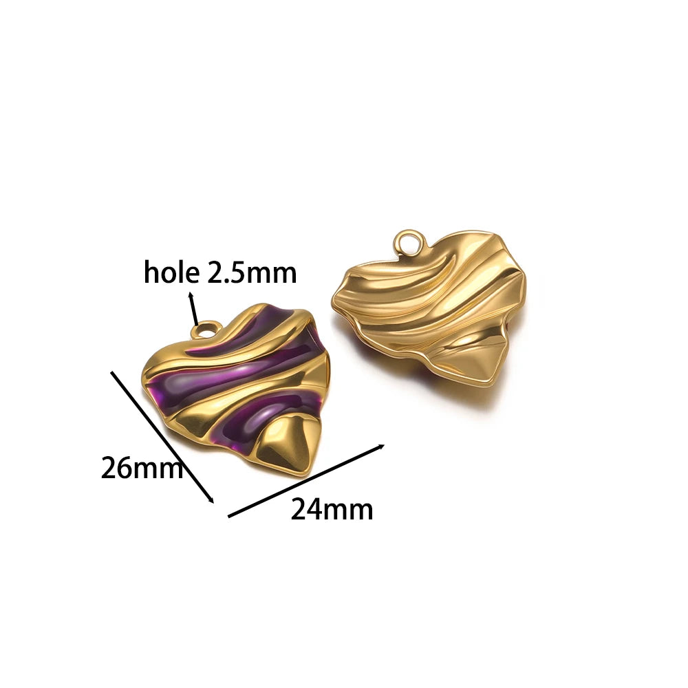 Vintage Exquisite Stainless Steel 18k Gold Plated 26*24mm Enamel Heart Charm Pendant for Diy Jewelry Making Wholesale