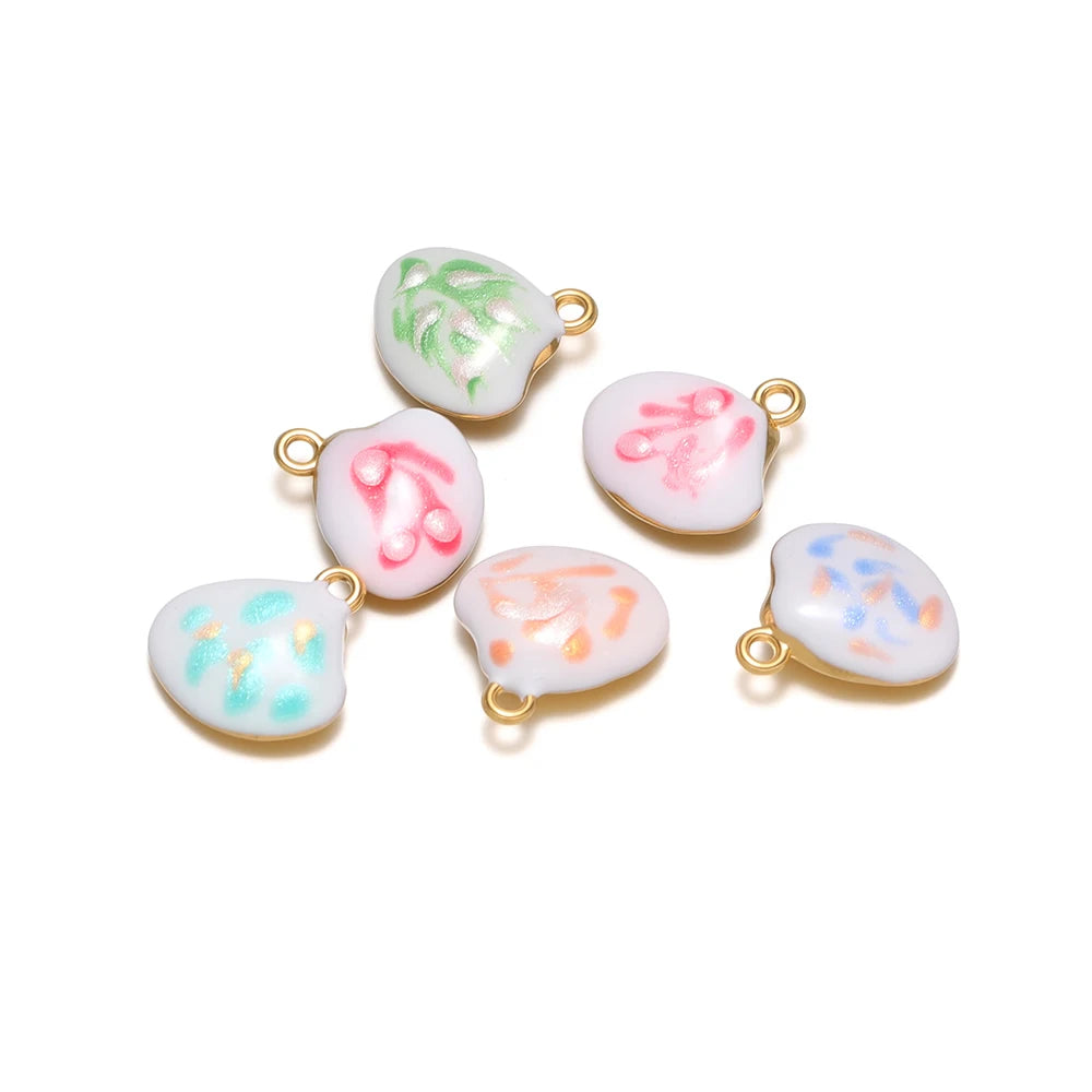 High Quality Jinrou 18K Gold Plated Stainless Steel Enamel Shell Shape Pendant for Necklace and Earrings Jewelry Making