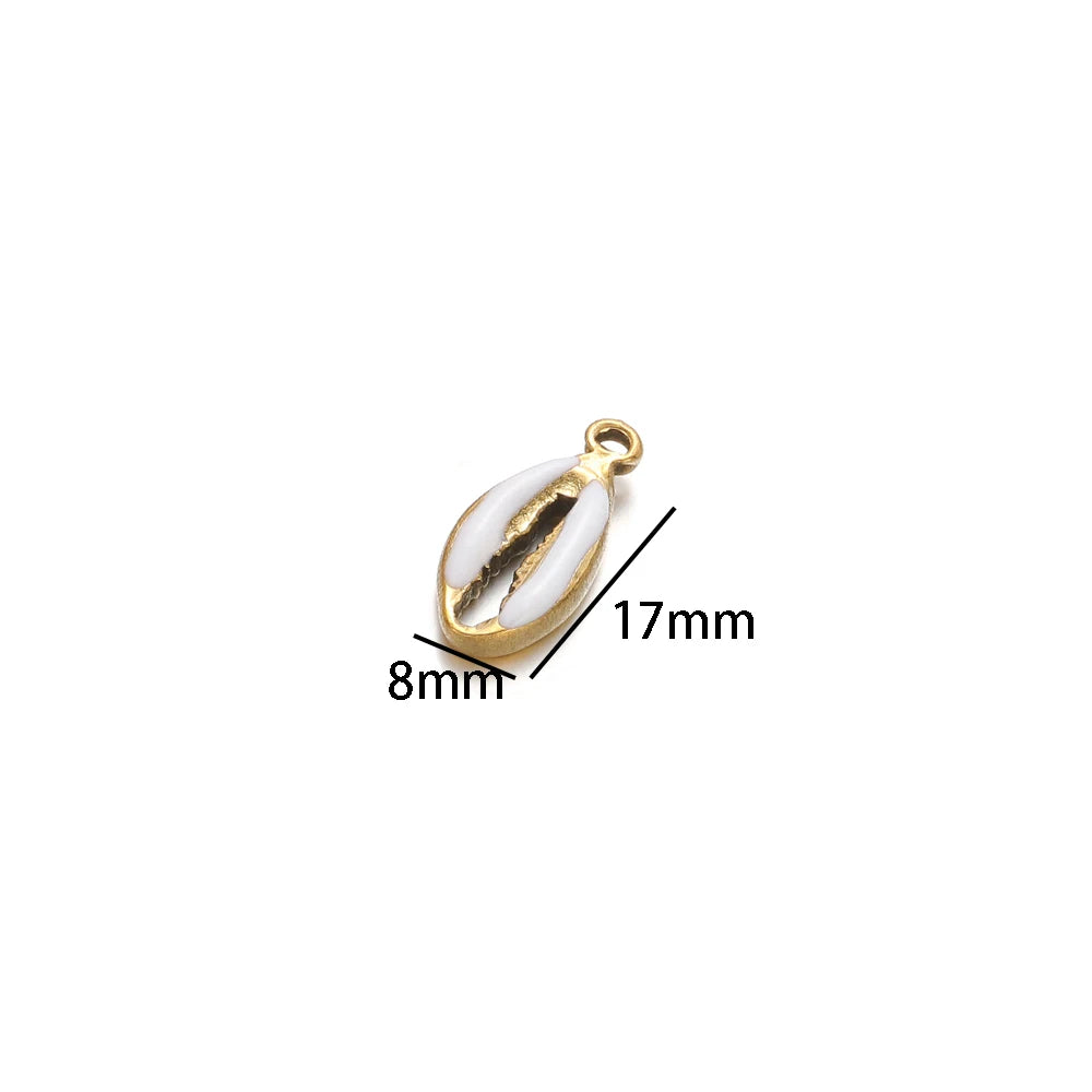 Hot Sale Retro Stainless Steel Gold Plated Colorful Drip-oil Conch Shell Starfish Charm Pendant for Jewelry Making Accessories