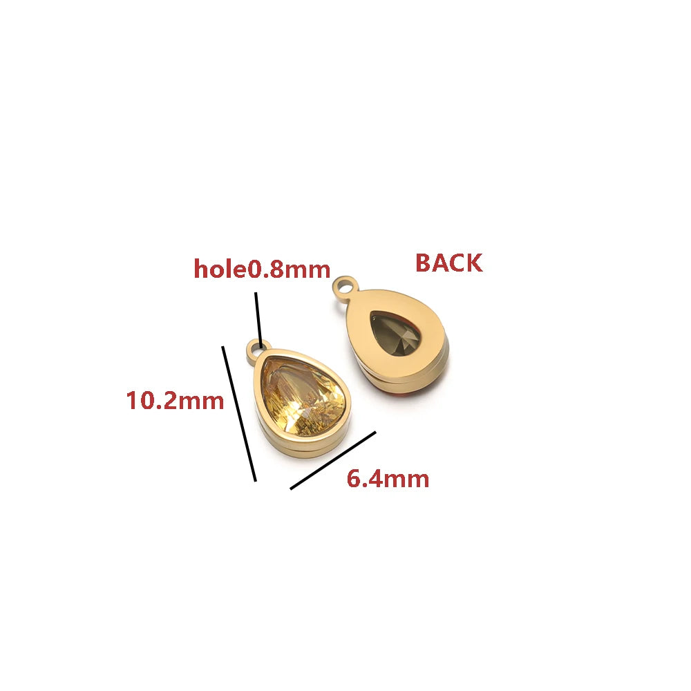 2-in-1 18K Gold Plated Teardrop Stone Setting Pendant with Single-Sided Rhinestone Accents 0.8mm Single-Hole