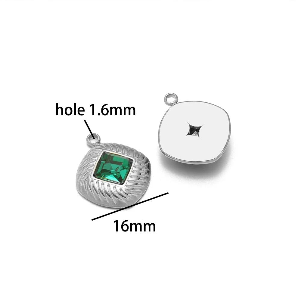 High Quality 18k Gold Plated Stainless Steel Rectangle Heart Oval square Zircon Charm Pendant for DIY Jewelry Making