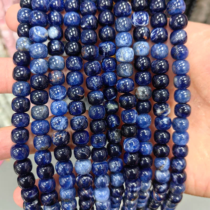 Natural Tube Stone Beads, Rounded Barrel Drum Shaped Aquamarine Kunzite Lapis Apatite Gemstone Bead for Jewelry Making 7x8mm
