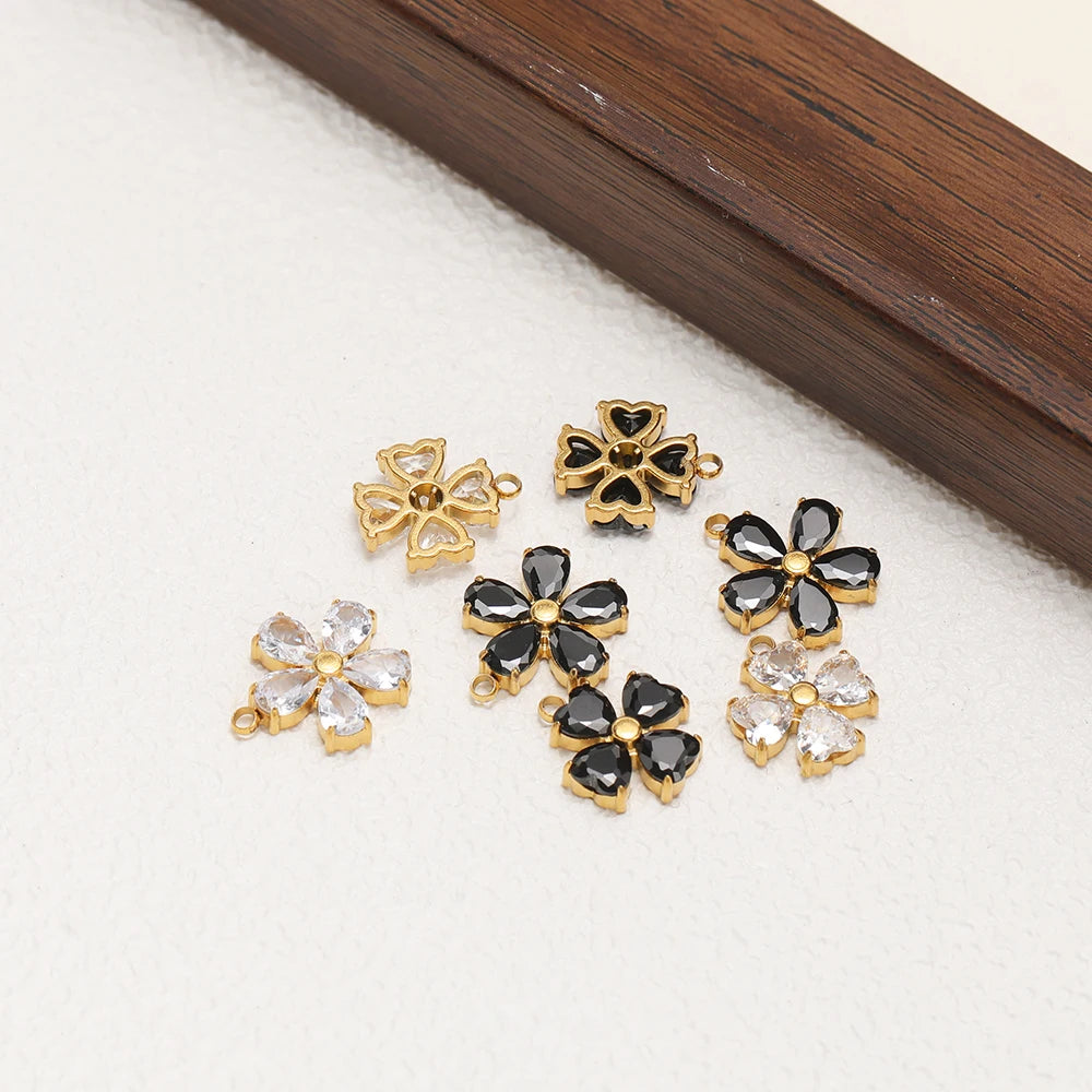 New Arrival Stainless Steel 18k Gold Plated Zircon Four Leaf Clover Flower Charm Pendant for Diy Jewelry Making Wholesale