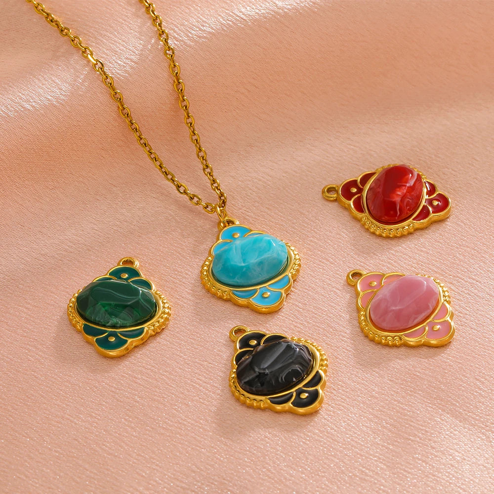 Fashion Stainless Steel 18k Gold Plated Enamel Lantern Charms Pendant for Women Jewelry Necklace Earrings Making