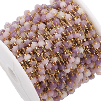 A2757 Fashion Colorful Natural Stone Beads Chain Beaded Rosary Stainless Steel Chain for Necklace Bracelet Making Diy